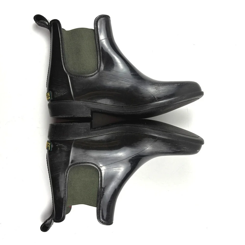 Lauren‎ Ralph Lauren Tally Rain Boots Womens 8 Black Glossy Chelsea Ankle